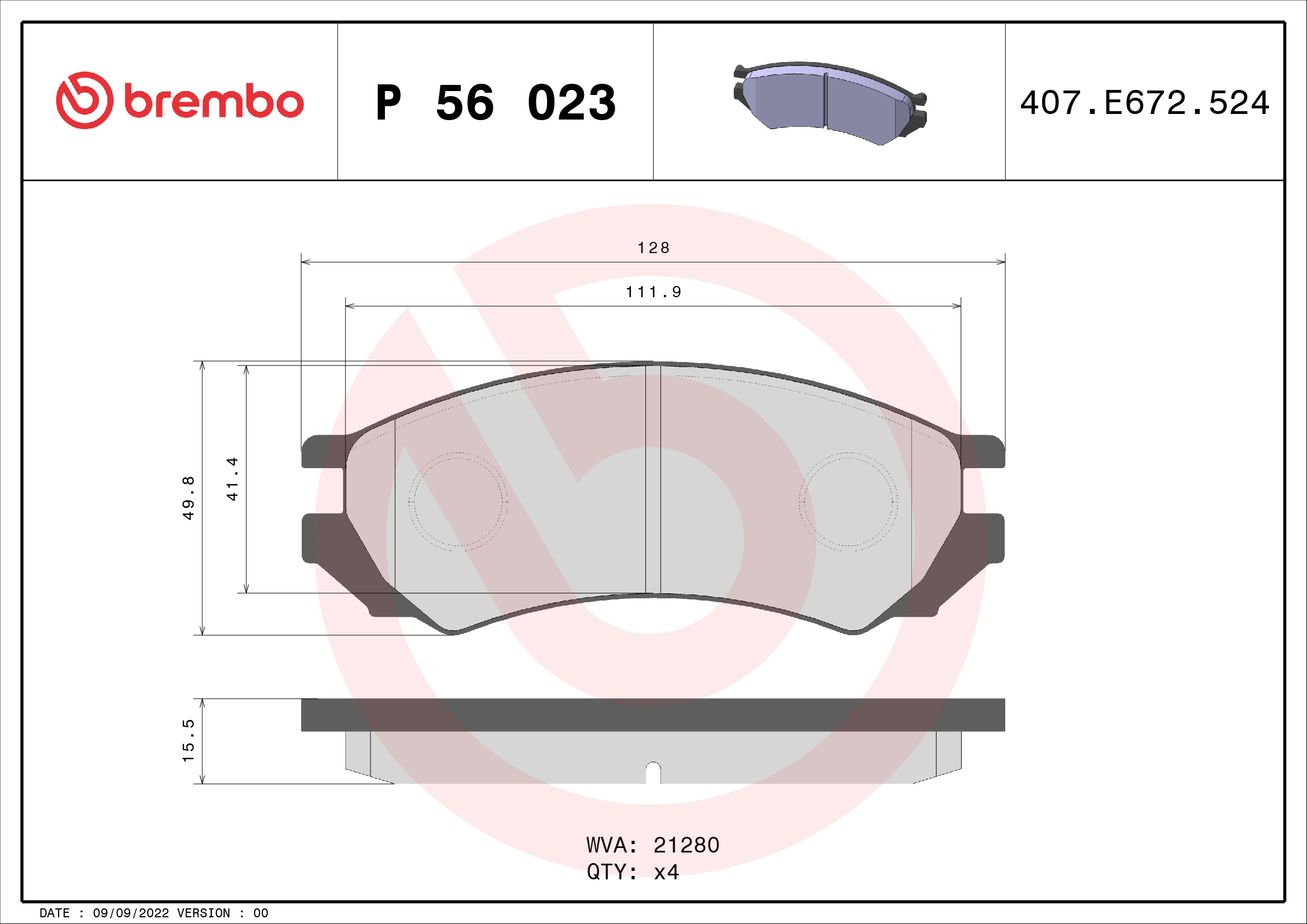 A.B.S. P 56 023 BREMBO Bremsbelagsatz, Scheibenbremse